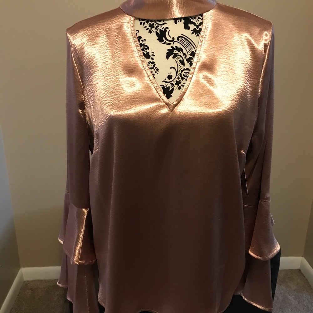 Beautiful V neck Champagne Pink Blouse